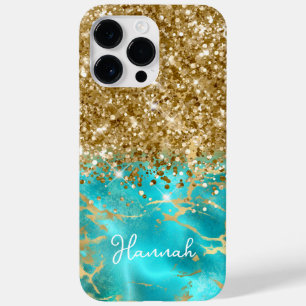 Funda Para iPhone 14 Pro Max De Case-Mate Turquesa y Dorado Brillante Glam Personalizado
