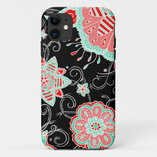 Funda Para iPhone 11 Turquesa y floral rojo