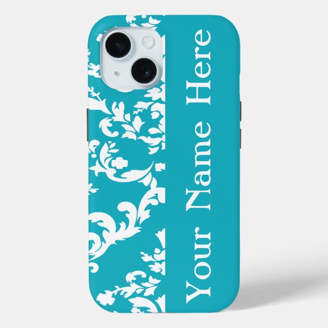Funda De Case-Mate Para iPhone Turquoise Bold Damask con el nombre @ Emporiomoffa (Reverso )