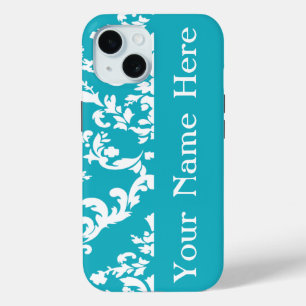 Funda Para iPhone 15 Turquoise Bold Damask con/ name @ Emporiomoffa