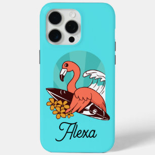Funda Para iPhone 15 Pro Max Turquoise Flamingo Surfing