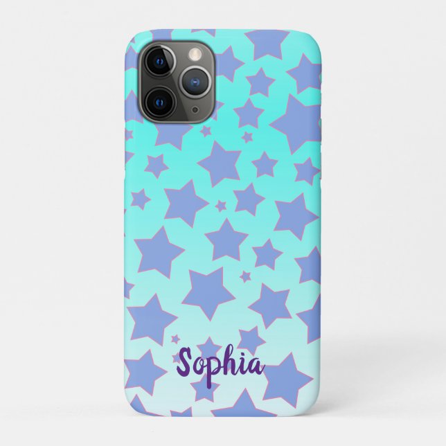 Funda De Case-Mate Para iPhone Turquoise Ombre con diseño de estrella y personali (Reverso)