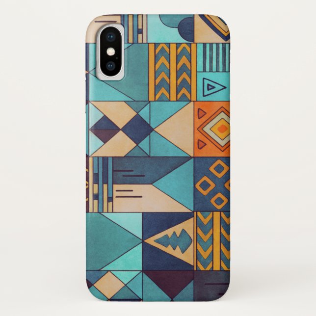 Funda De Case-Mate Para iPhone Turquoise & Orange Patchwork  (Reverso)