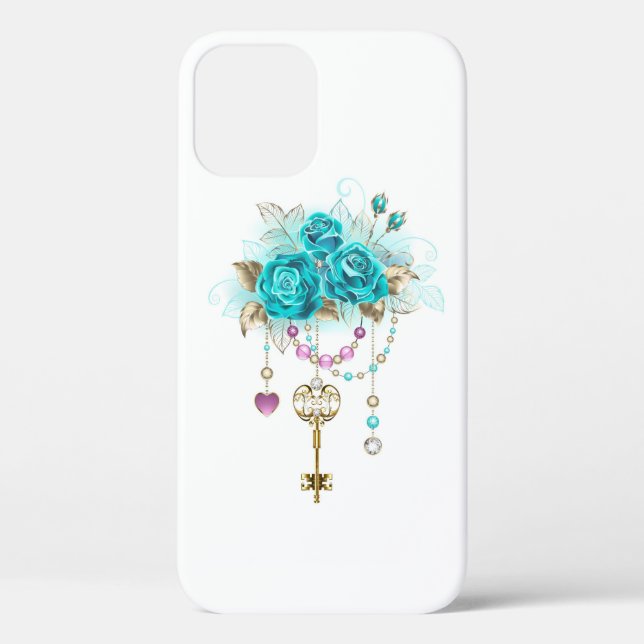 Funda De Case-Mate Para iPhone Turquoise Roses with Keys (Reverso )