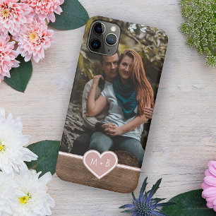 Funda Para iPhone 11 Pro Max Tus Monogramas Corazón de Amor en Patrón de Grano