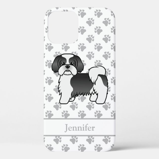 Funda De Case-Mate Para iPhone Tzu chiita negro y blanco, perro y nombre de la ca (Reverso )