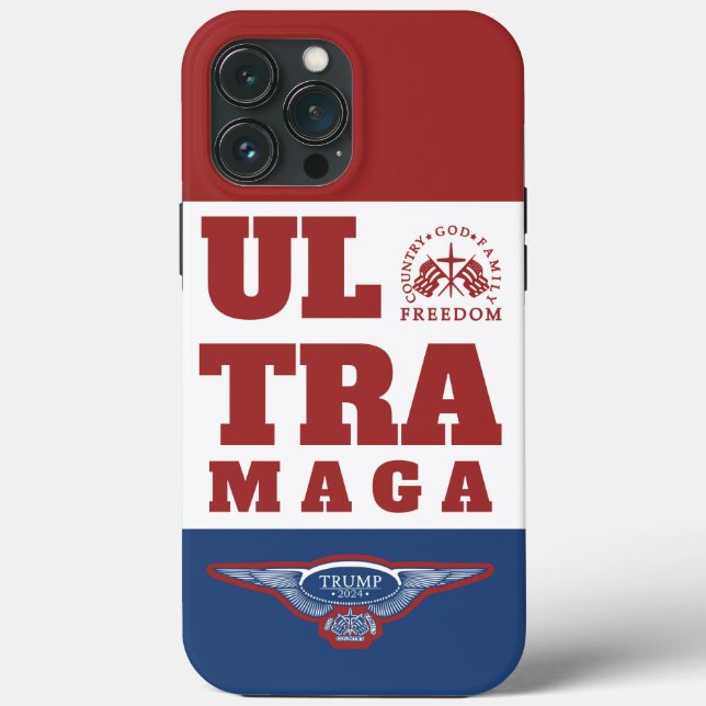 FUNDA DE Case-Mate PARA iPhone ULTRA MAGA DIOS FAMILIA CAMPO LIBERTAD TRUMP 2024 (Reverso )