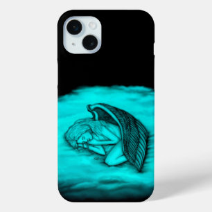 Funda Para iPhone 15 Mini Un ángel durmiente, un diseño negro y verde