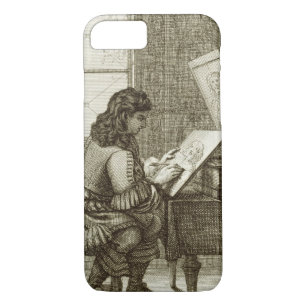 Funda Para iPhone 8/7 Un artista que copia sobre una placa del grabado,
