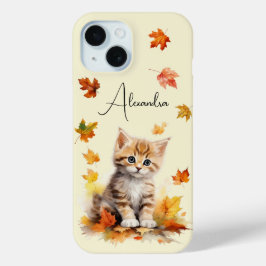 Funda Para iPhone 15 Un buen Naranja Tabby Gatito en hojas caídas