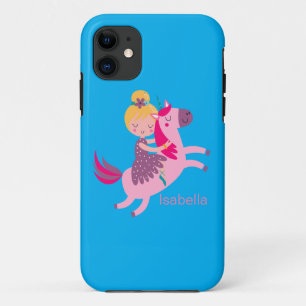 Funda Para iPhone 11 Un Chica amarillo morado monta en unicornio