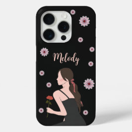 Funda Para iPhone 15 Pro Un Chica Rosa con flor rosa