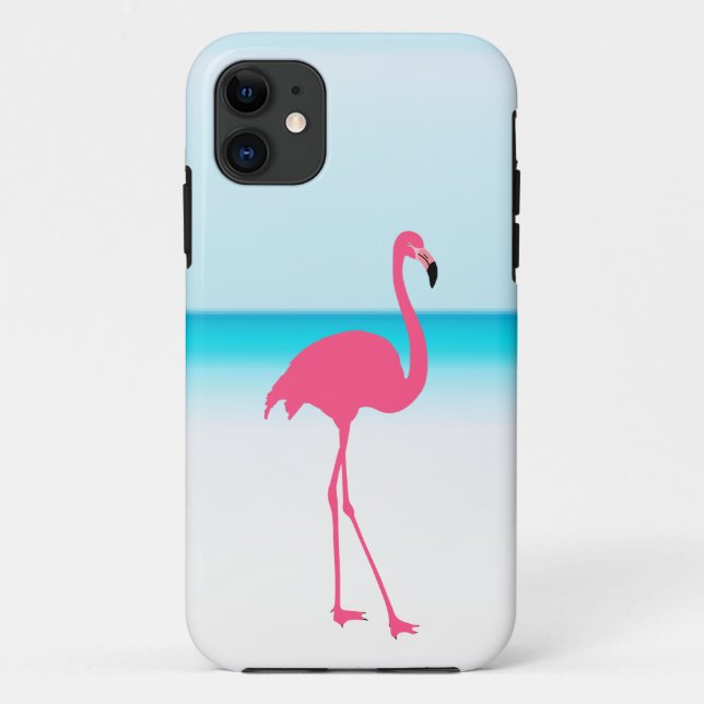 Funda De Case-Mate Para iPhone Un flamenco rosa en la playa (Reverso)