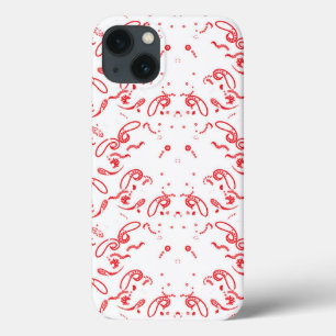 Funda Para iPhone 13 un fondo rojo y blanco con un patrón