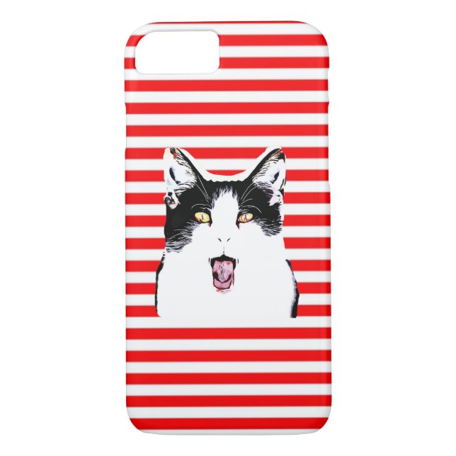 Funda De Case-Mate Para iPhone Un gato blanco y negro que se ríe (Reverso)