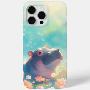 Funda Para iPhone 15 Pro Max Un hipopótamo en floración floral