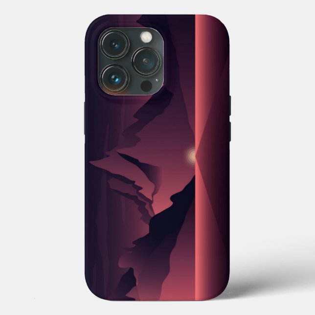 Funda De Case-Mate Para iPhone Un ilustracion de atardecer de montaña (Reverso )
