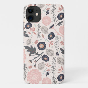 Funda Para iPhone 11 Un juguetón con flores de tosco gris rosado negro