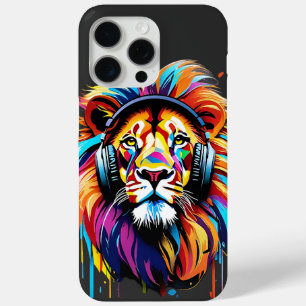 Funda Para iPhone 15 Pro Max Un león con audífonos