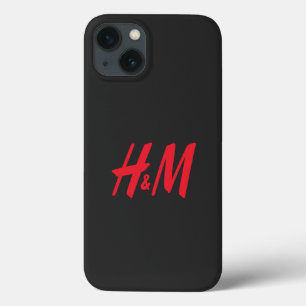 Funda Para iPhone 13 un logo rojo h y m sobre un fondo negro