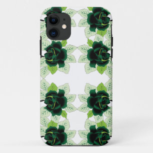 Funda Para iPhone 11 un montón de flores verdes sobre un fondo blanco