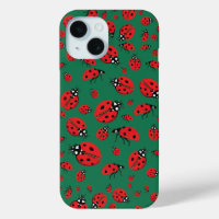 Un montón de Red Ladybugs Lucky Pattern Green Esme