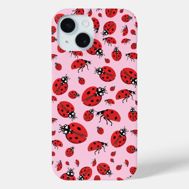 Funda De Case-Mate Para iPhone Un montón de Red Ladybugs Lucky Pattern Pink (Reverso )