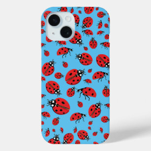 Funda Para iPhone 15 Un montón de Red Ladybugs Lucky Pattern Sky Blue