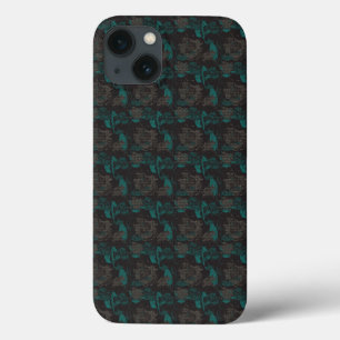 Funda Para iPhone 13 un patrón negro y verde con fondo negro