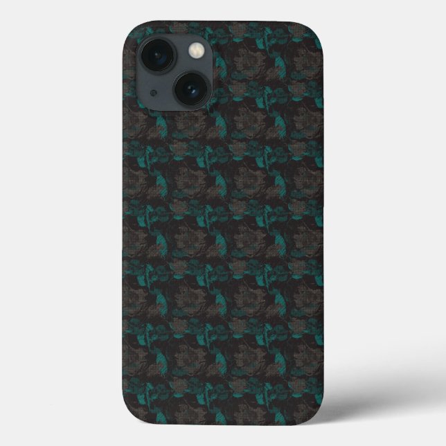 Funda De Case-Mate Para iPhone un patrón negro y verde con fondo negro (Reverso)