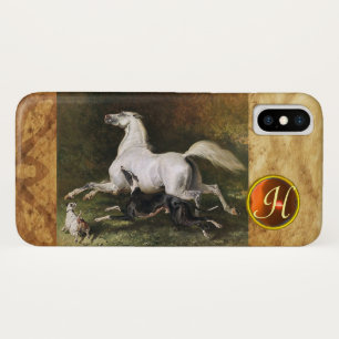 Funda Para iPhone X Un Stallion árabe gris con un monograma de perros