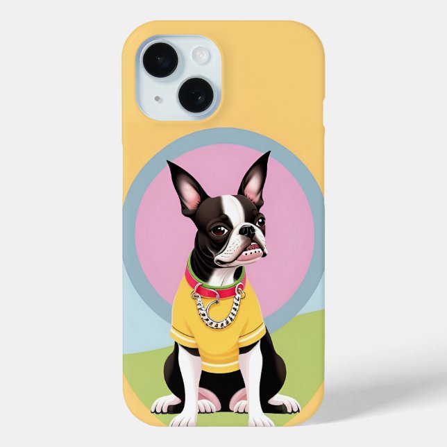 Funda De Case-Mate Para iPhone Un Terrier Boston con estilo con camiseta amarilla (Reverso )