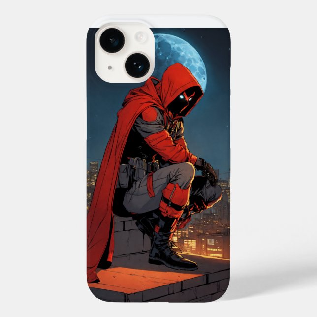 Funda De Case-Mate Para iPhone Una figura roja encapuchada en un techo iluminado  (Reverso )