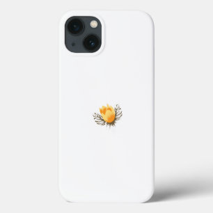 Funda Para iPhone 13 una flor amarilla con hojas sobre fondo blanco