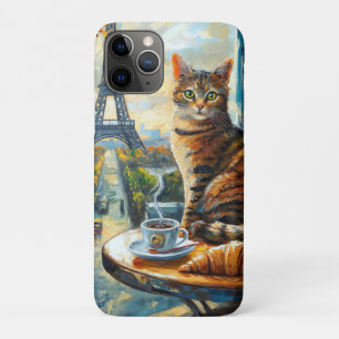Funda Para iPhone 11 Pro Una mañana en París   Gato atigrado en un café