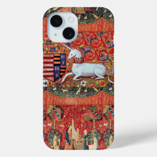 FUNDA PARA iPhone 15 UNICORN ,FLORES MEDIEVALES DE FANTASÍA,FLORES
