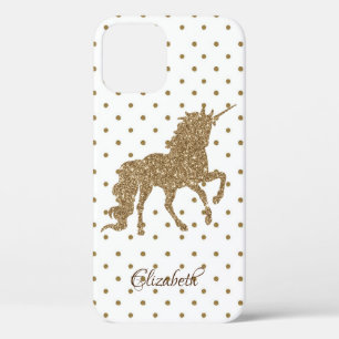 Funda Para iPhone 12 Unicornio Adorable con Brillo Dorado, Lunares