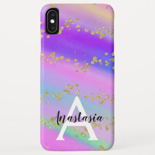 Funda Para iPhone XS Max Unicornio Colorido Arcoíris Dorado Glitter Monogra