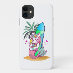 Funda Para iPhone 11 Unicornio con tablas de surf en la playa