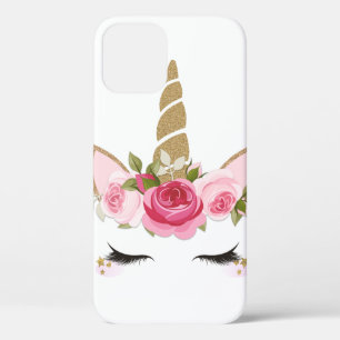 Funda Para iPhone 12 Unicornio Dorado Floral Rosa Lindo Tendencia