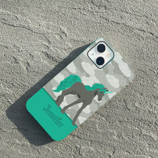 Funda Para iPhone 15 Unicornio gris y Verde azulado personalizado