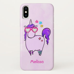 Funda Para iPhone X Unicornio lindo en gafas cardiacas