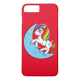 Funda Para iPhone 8 Plus/7 Plus Unicornio Luna Azul Celeste y Estrellas Arcoíris