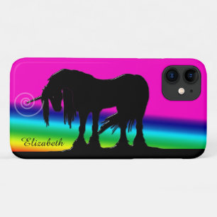 Funda Para iPhone 11 Unicornio negro místico (arco iris)