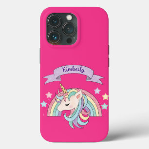 Funda Para iPhone 13 Pro Unicornio y arcoíris brillante con nombre personal