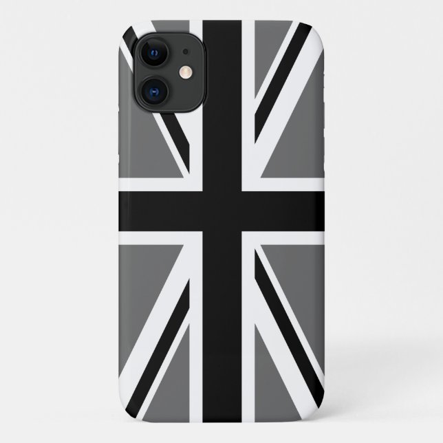 Funda De Case-Mate Para iPhone Union Jack gris negro y blanco (Reverso)