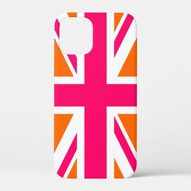 Funda De Case-Mate Para iPhone Union Jack naranja y rosa caliente (Reverso )