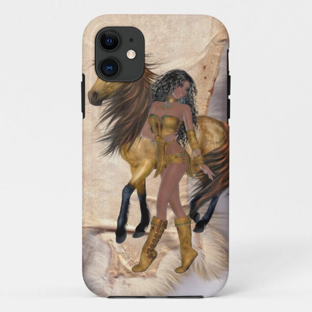 Funda De Case-Mate Para iPhone Ureinwohner-Prinzessin und Pferd (Reverso)