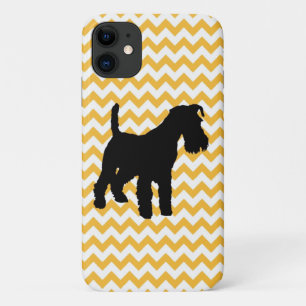 Funda Para iPhone 11 Usted elige Naranja o cheurón azul con Schnauzer