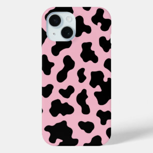 Funda Para iPhone 15 Vaca de cuero con estampado de vaca negra y rosa